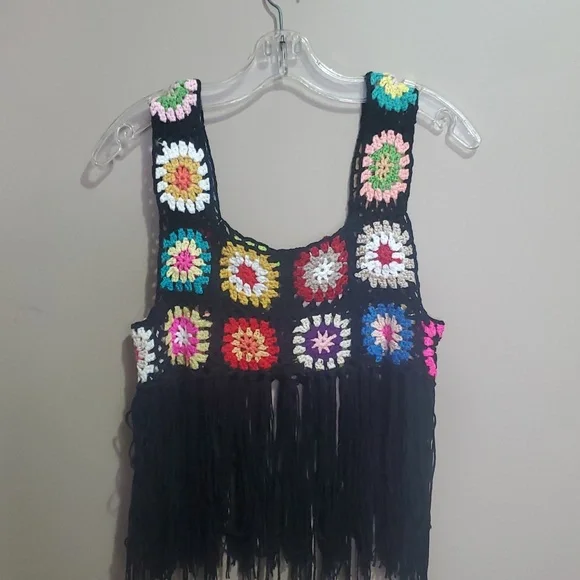 Colorful Crochet Fringe Top Size Medium - Picture 3 of 5